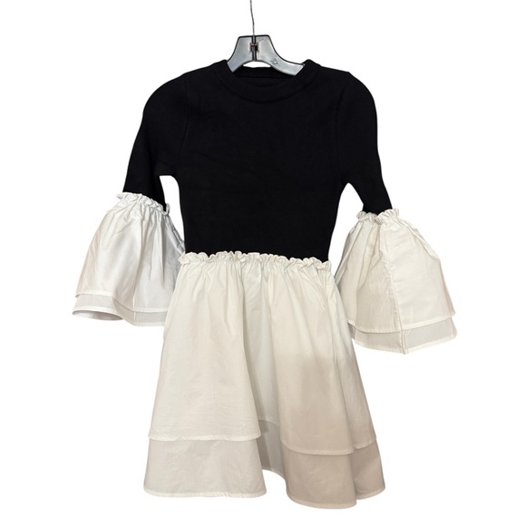 New Meave by Anthropologie Black and White Flare Sleeve Mini Dress Size XS - Picture 2 of 6